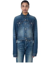 Balenciaga - Jassen ,Blauw ,Denim Panel Denim Jack Met Klassieke Kraag - Lyst