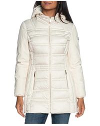 Yes-Zee - Jassen ,Wit ,Polyester Gladde Inzet Puffer Jas - Lyst