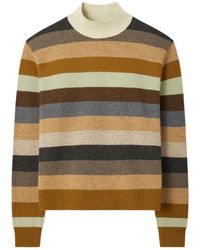 Tory Burch - Gestreepte Wol-Kasjmier Trui Bruin - Lyst