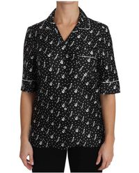 Dolce & Gabbana - Zwarte Zijden Top Met Gitaar- En Trompetprint - Lyst