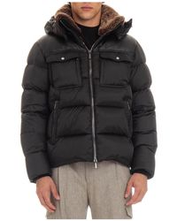 Moorer - Jassen ,Zwart ,Leer Zwarte Bomberjack Met Ganzendons - Lyst