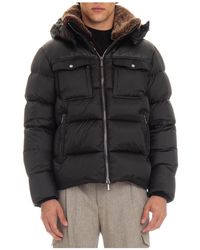 Moorer - Jassen ,Zwart ,Leer Zwarte Bomberjack Met Ganzendons - Lyst