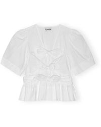 Ganni - Weiße Baumwoll-Bindeband-Bluse - Lyst