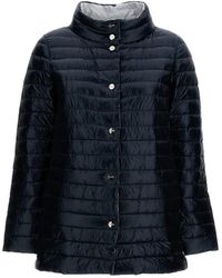 Herno - Blauwe Gewatteerde Funnel Neck Jas - Lyst