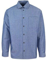 A.P.C. - Blau Gestreiftes Baumwoll Leinen Hemd - Lyst