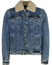 Moorer - Jassen ,Blauw ,Katoen Gewatteerde Jas Met Schapenvacht Trim - Lyst