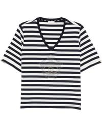 Liu Jo - Tops ,Veelkleurig ,Katoen T-Shirt Met Strepen En V-Hals - Lyst