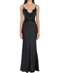 Self-Portrait - Kleedjes ,Zwart ,Polyester Polka Dot Satin Lace Maxi Jurk - Lyst