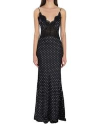 Self-Portrait - Kleedjes ,Zwart ,Polyester Polka Dot Satin Lace Maxi Jurk - Lyst