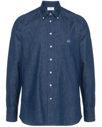 Etro - Overhemden ,Blauw ,Denim Denim Overhemd Met Logo - Lyst