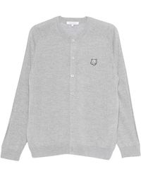 Maison Kitsuné - Truien & Vesten ,Grijs ,Wol Fox Head Fine Merino Cardigan - Lyst
