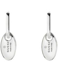 Gucci - Accessoires ,Grijs ,Trademark Oorbellen Met Ovale Tag - Lyst