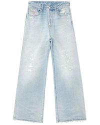 DIESEL - Heldere Blauwe Relaxte Pasvorm Wijde Pijp Jeans - Lyst