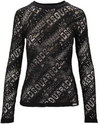 DSquared² - Tops ,Zwart ,Katoen Long Sleeve Tops - Lyst