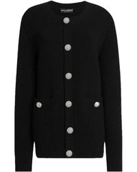 Dolce & Gabbana - Zwarte Juweelknoop Geribbelde Vest - Lyst