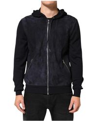 Dolce & Gabbana - Hoodies & Sweatvesten ,Zwart ,Leer Full Zip Hooded Blouson Jacket - Lyst