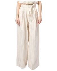 Manila Grace - Gestreifte Palazzo Hose Weiß - Lyst