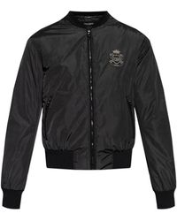 Dolce & Gabbana - Jassen ,Zwart ,Leer Jacket Met Patch - Lyst
