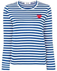 COMME DES GARÇONS PLAY - Blau-weiß gestreiftes langarm t-shirt,gestreiftes top mit herz-motiv - Lyst