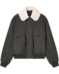 Emporio Armani - Grüner Nylon-Twill-Mantel Mit Shearling-Kragen - Lyst