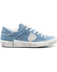 Philippe Model - Schoenen ,Blauw ,Denim Denim Lace-Up Sneakers Met Distressed Effect - Lyst