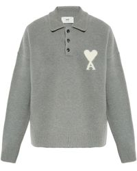 Ami Paris - Truien & Vesten ,Grijs ,V-Neck Truien - Lyst