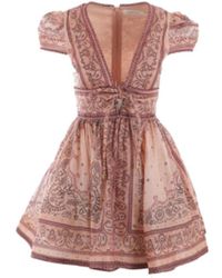 Zimmermann - Rosa bandana print organza mini kleid,rosa leinen- und seidenkleid mit spitzenverzierung - Lyst
