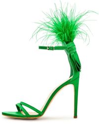 CESARE GASPARI - Elegante gefiederte knöchelriemen luxus-high-heel-sandalen - grün - Lyst