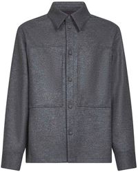 Jil Sander - Overhemden ,Grijs ,Wol Grijze Wollen Overhemd Met Drukknoopsluiting - Lyst