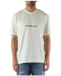 Calvin Klein - Baumwoll-logo-geprägtes rundhals-t-shirt - Lyst