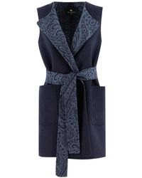 Etro - Jassen ,Blauw ,Wol Paisley Revers Wolmix Vest - Lyst