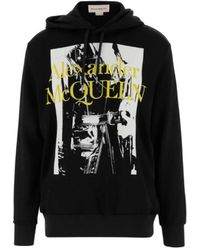 McQueen - Hoodies & Sweatvesten ,Zwart ,Katoen Zwarte Hoodie Met Geel Logo - Lyst