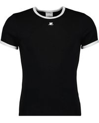 Courreges - Tops ,Zwart ,Katoen Contrast Signature T-Shirt - Lyst
