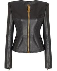 Balmain - Kurze Jacke Aus Lammleder - Lyst