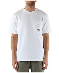 Calvin Klein - Stretch-baumwoll-t-shirt mit fronttasche - Lyst