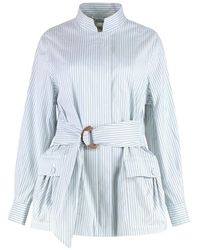 Fendi - Overhemden ,Blauw ,Katoen Katoenen Jas Met Bijpassende Tailleband - Lyst