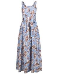 Liu Jo - Kleedjes ,Blauw ,Katoen Lange Jurk Van Popeline - Lyst