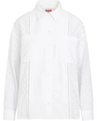 KENZO - Camicia bianca in cotone broderie anglaise - Lyst