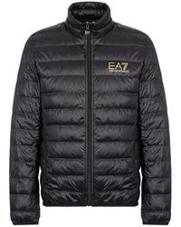 EA7 - Jassen ,Zwart ,Polyester Zwarte Jas Met Gouden Logo - Lyst