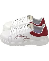Emporio Armani - Sneakers in pelle bianca da con logo rosso - Lyst