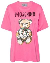 Moschino - T-shirt e polo rosa con stampa logo teddy bear - Lyst