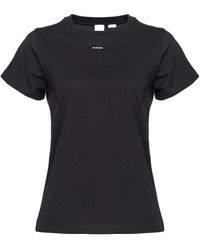 Pinko - T-shirt basic a maniche corte in cotone con mini logo - Lyst