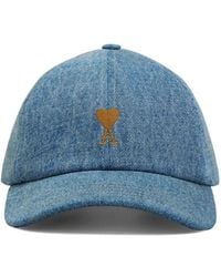 Ami Paris - Accessoires ,Blauw ,Katoen Ami De Coeur Embroidery Cap - Lyst