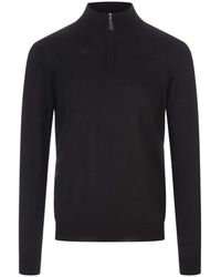 Fedeli - Truien & Vesten ,Blauw ,Kasjmier Blauwe Zijde Kasjmier Half Zip Sweater - Lyst