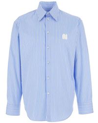 MSGM - Blau gestreiftes logo baumwollhemd - Lyst