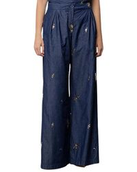 Kaos - Broeken ,Blauw ,Pailletten Geborduurde Palazzo Broek Met Pailletten - Lyst