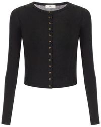 Elisabetta Franchi - Truien & Vesten ,Zwart ,Wol Cardigan Van Lichtgewicht Jersey Met Geborduurd Logo - Lyst