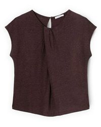 mötivi - Overhemden ,Bruin ,Linnen T-Shirt Van Gemengd Linnen Met Draperie - Lyst