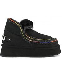 Mou - Schoenen ,Zwart ,Suède Zwarte Strass Platform Eskimo Laarzen - Lyst