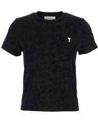 Ami Paris - Tops ,Zwart ,Katoen De Coeur Cropped T-Shirt - Lyst